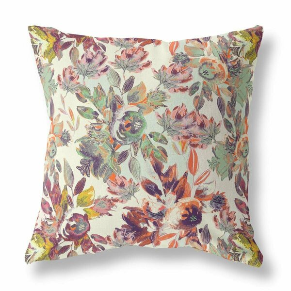 Homeroots 20 in. Florals Indoor & Outdoor Zippered Throw Pillow Multi Color 411414